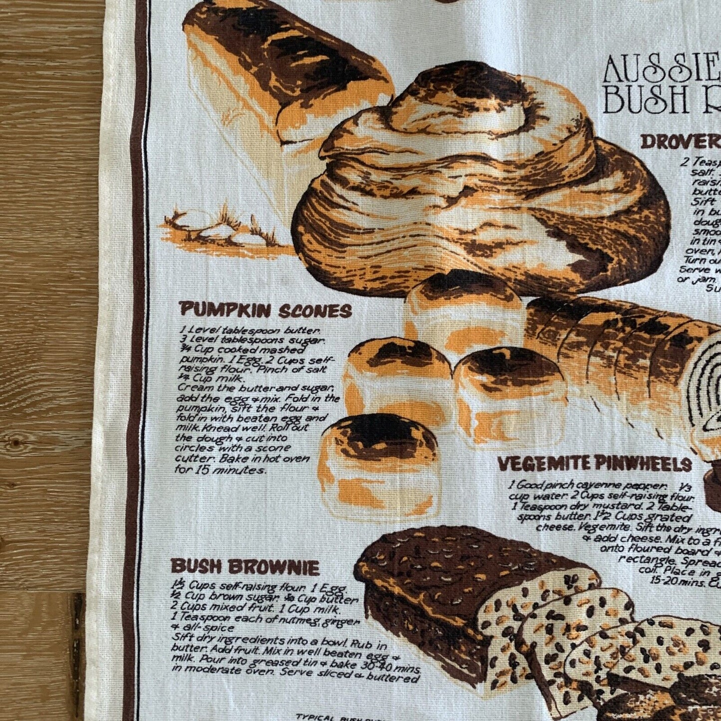 TEA TOWEL Cotton Croydon Outback QLD BREADS & BISCUITS Recipes Souvenir 70 x46cm