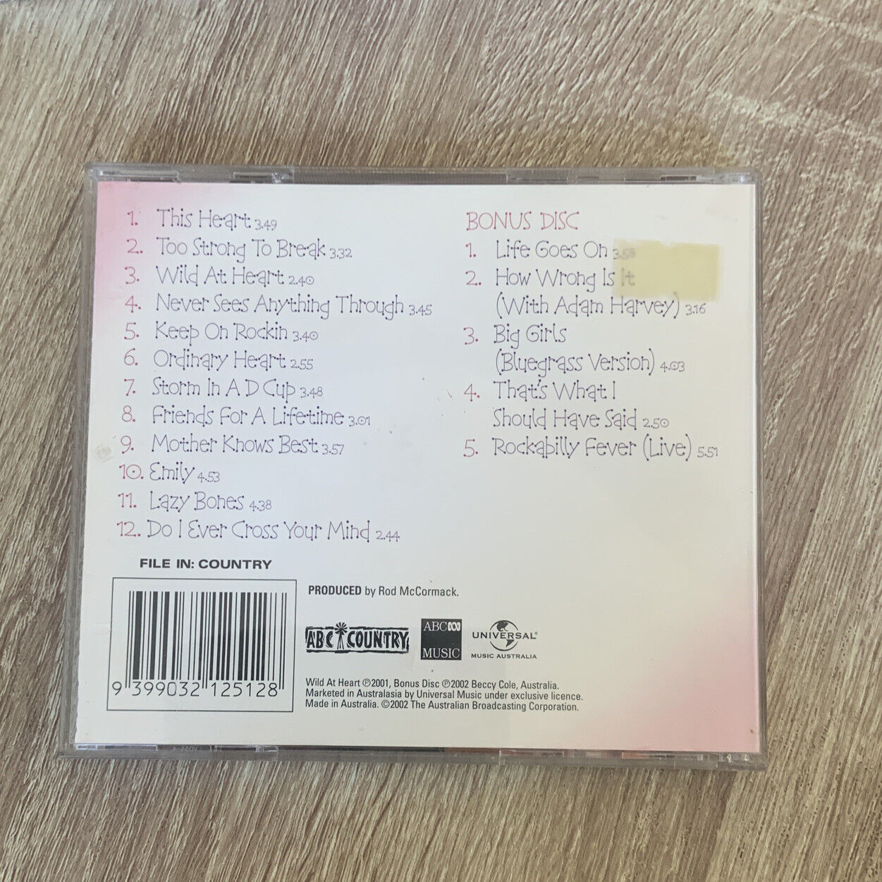CD BECCY COLE Wild At Heart  2001 W Bonus Disc 2002 Aussie Country Music ABC