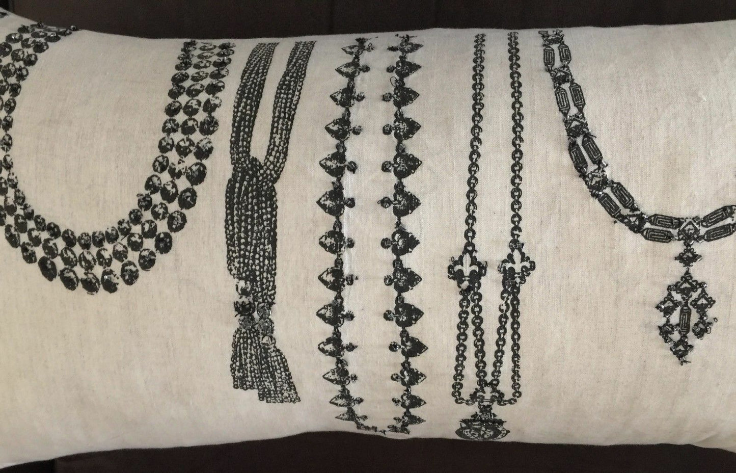 Cushion LAURA ASHLEY "Necklace Print" Long Embellished Beige & Black Pillow