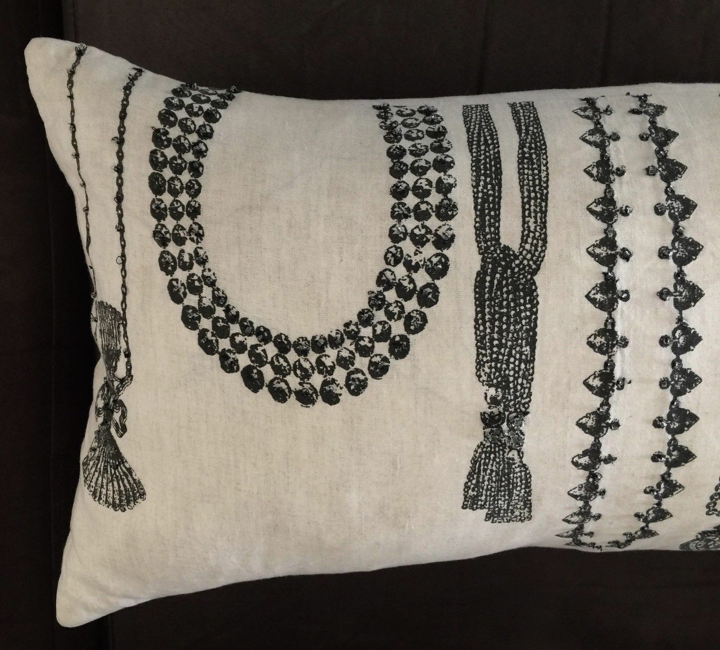 Cushion LAURA ASHLEY "Necklace Print" Long Embellished Beige & Black Pillow