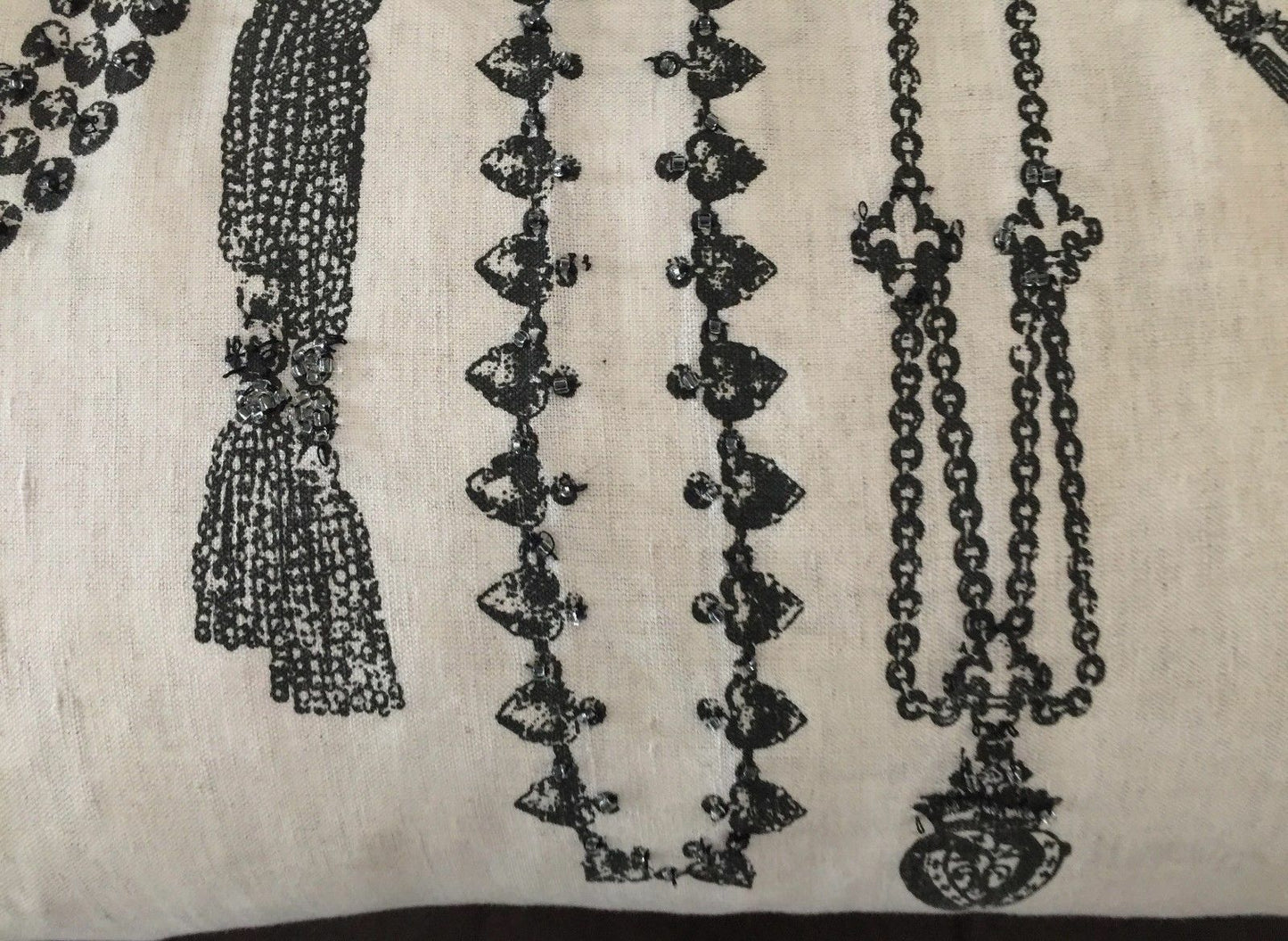 Cushion LAURA ASHLEY "Necklace Print" Long Embellished Beige & Black Pillow
