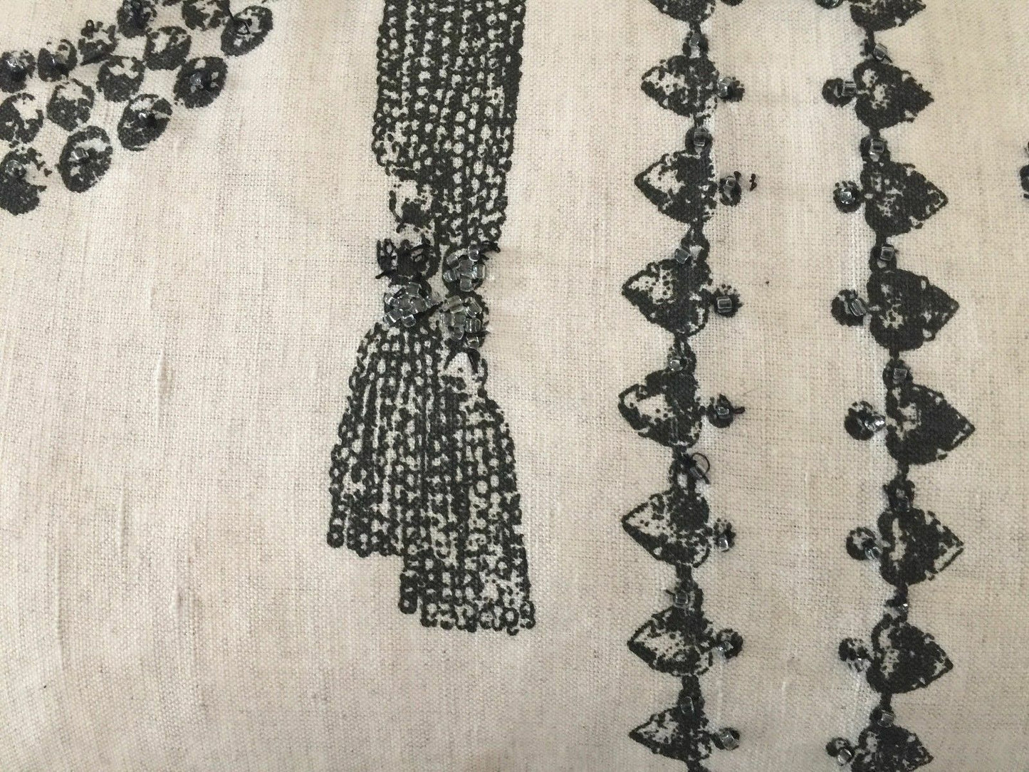 Cushion LAURA ASHLEY "Necklace Print" Long Embellished Beige & Black Pillow