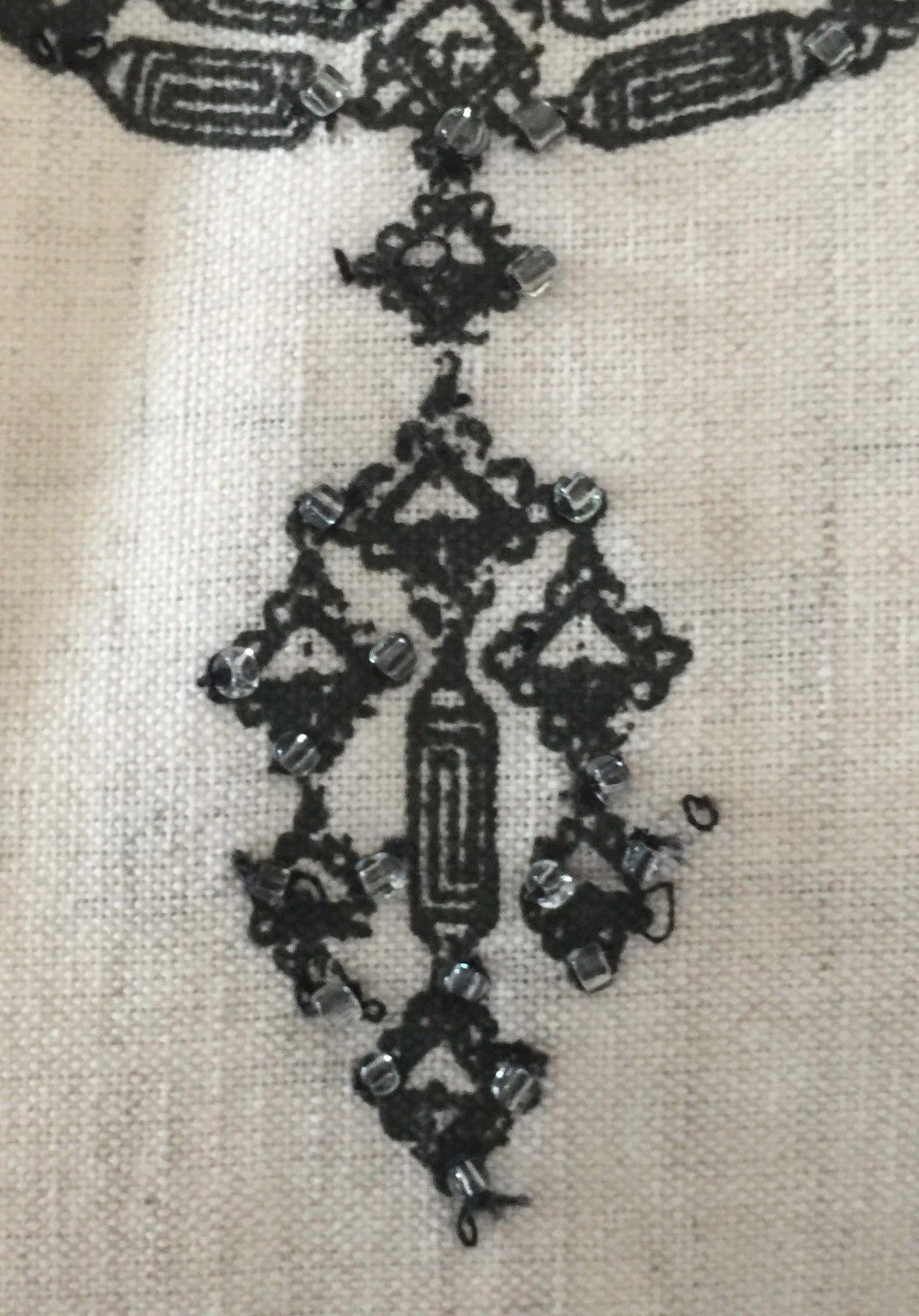 Cushion LAURA ASHLEY "Necklace Print" Long Embellished Beige & Black Pillow