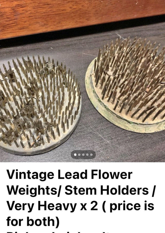 2x Vintage LEAD PIN FROG Heavy Ikebana Kenzan Flower Floristry Round Base Holder
