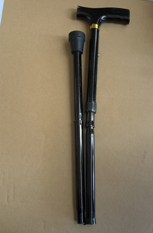 Folding WALKING STICK BE MED Black Metal Travel Cane Pole Compact Adjustable