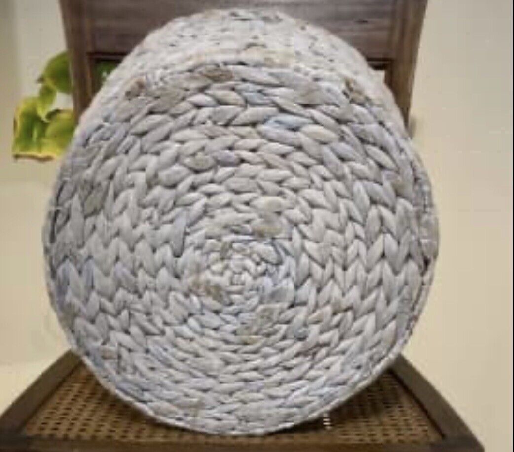 Coastal 36.5cm White Wash Handwoven Straw Storage Basket Hamper 2 Handles AE152