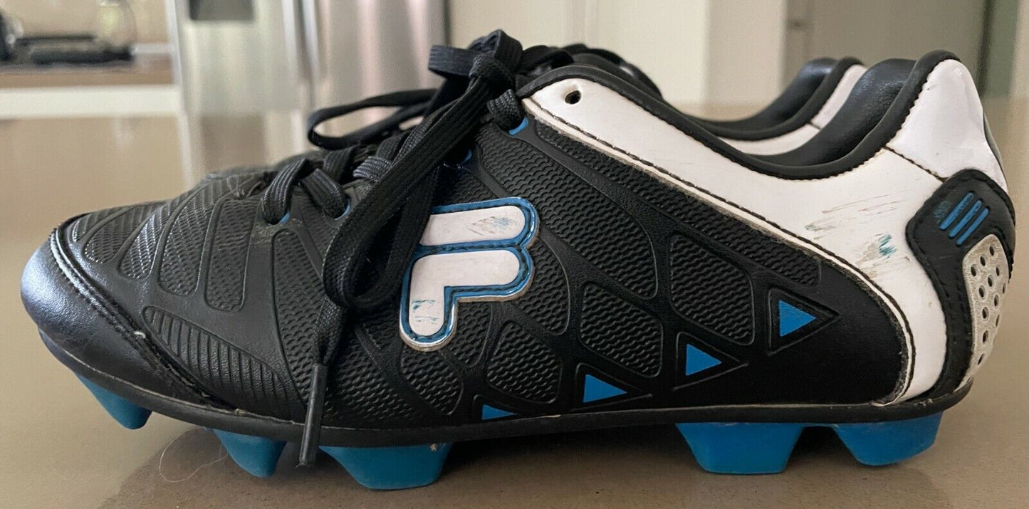 FILA Soccer Boots Black White Blue Football Shoes Unisex Kids Sz US 2 EU 33 UK 1