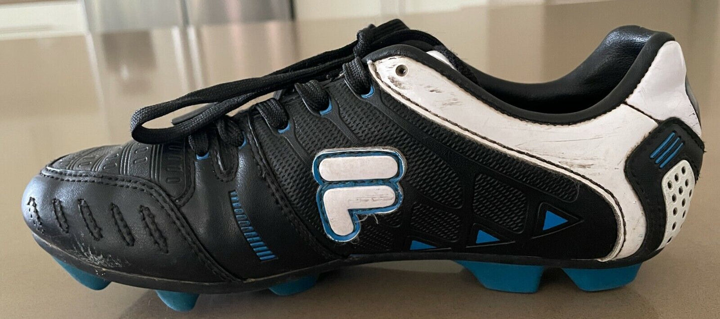 FILA Soccer Boots Black White Blue Football Shoes Unisex Kids Sz US 2 EU 33 UK 1