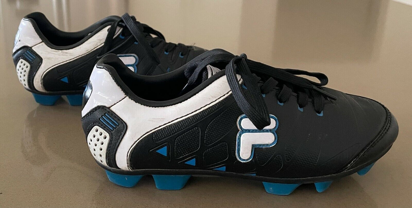 FILA Soccer Boots Black White Blue Football Shoes Unisex Kids Sz US 2 EU 33 UK 1