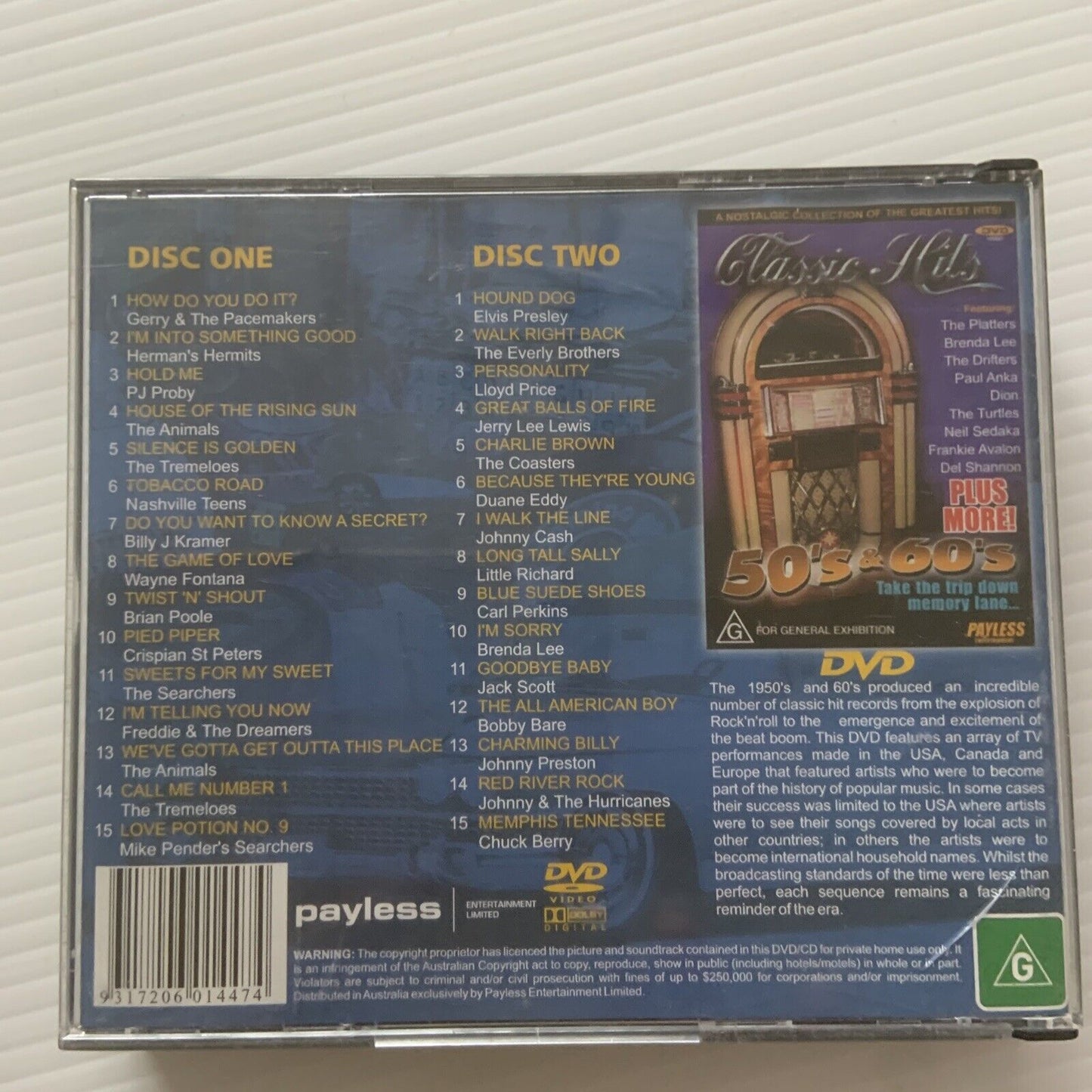 CD DVD CLASSIC HITS OF THE 50'S AND 60'S 3 Disc Double Case RARE
