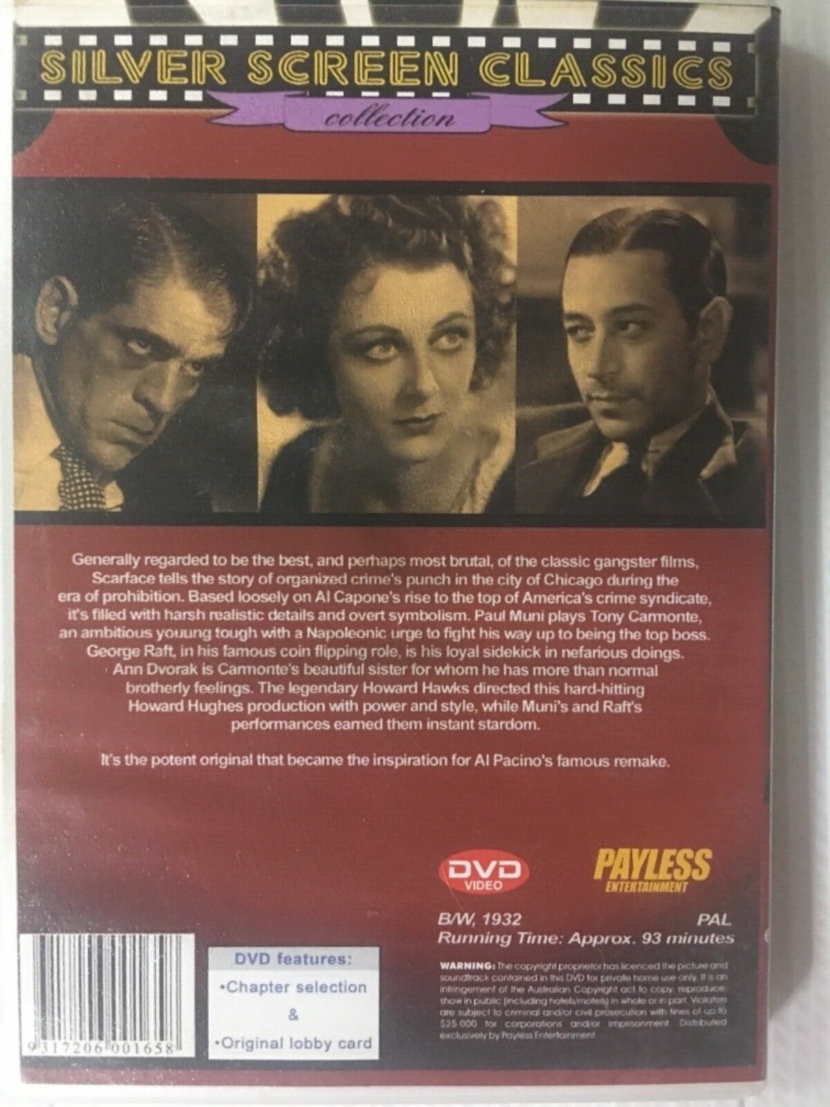 DVD SCARFACE Movie Film Mafia Crime Hollywood 1983 Al Pacino Pfeiffer RARE