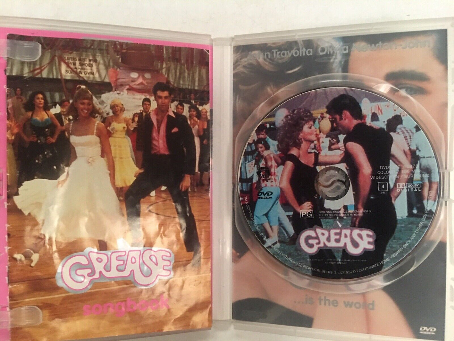 DVD GREASE  John Travolta Olivia Newton-John + BONUS SONG BOOK Movie  Film RARE
