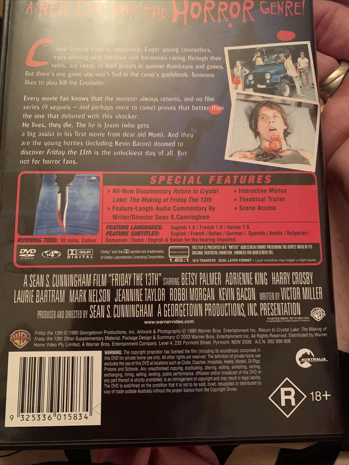 DVD Horror FRIDAY THE 13TH R4 Betsy Palmer Adrienne King Harry Crosby R 18+Movie