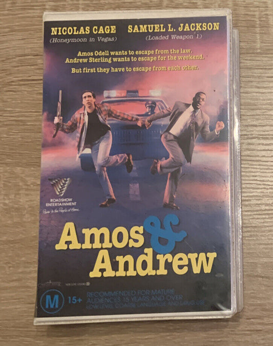 Rare VHS AMOS & ANDREW Cult Classic Case N Cage S Jackson Video Tape Clamshell