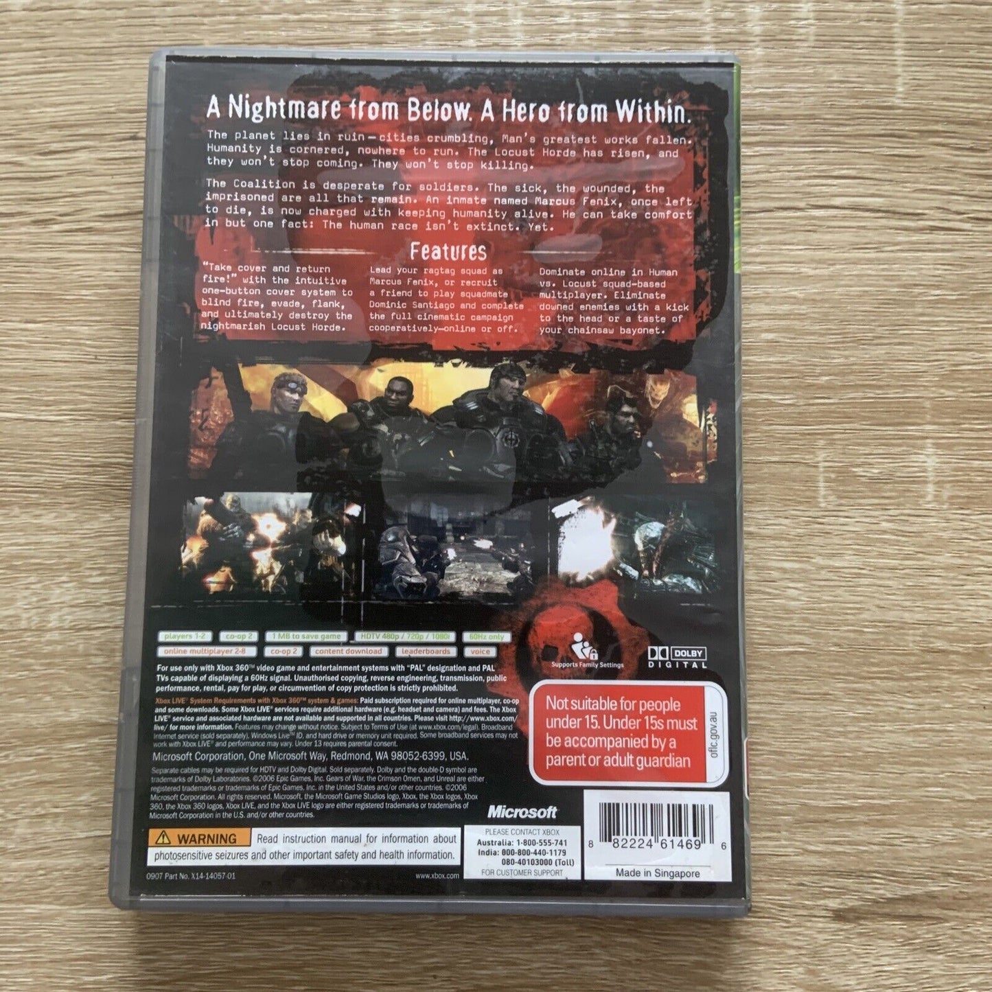 XBOX 360 GEARS OF WAR Complete 2006 PAL Microsoft Live Features +Manual