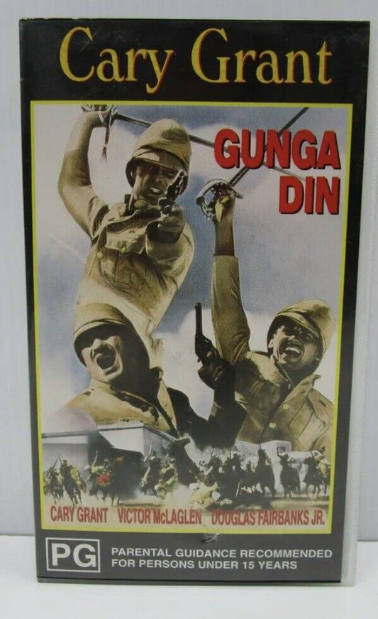VHS GUNGA DIN Cary Grant Cassette Movie PG WAR MILITARY Vintage Video Tape