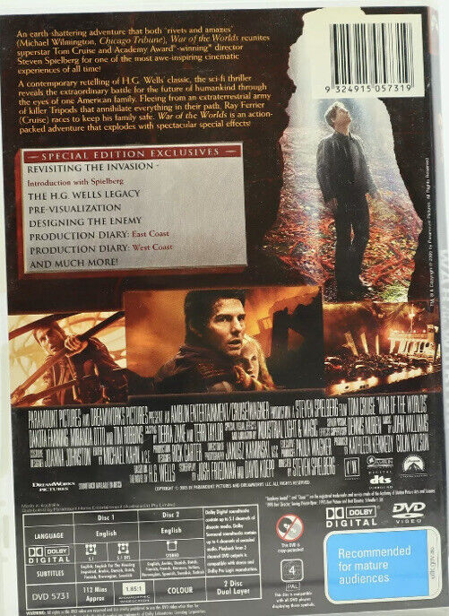 DVD WAR OF THE WORLDS Tom Cruise Sci Fi Thriller Drama HG Wells Movie 2 Disc Set