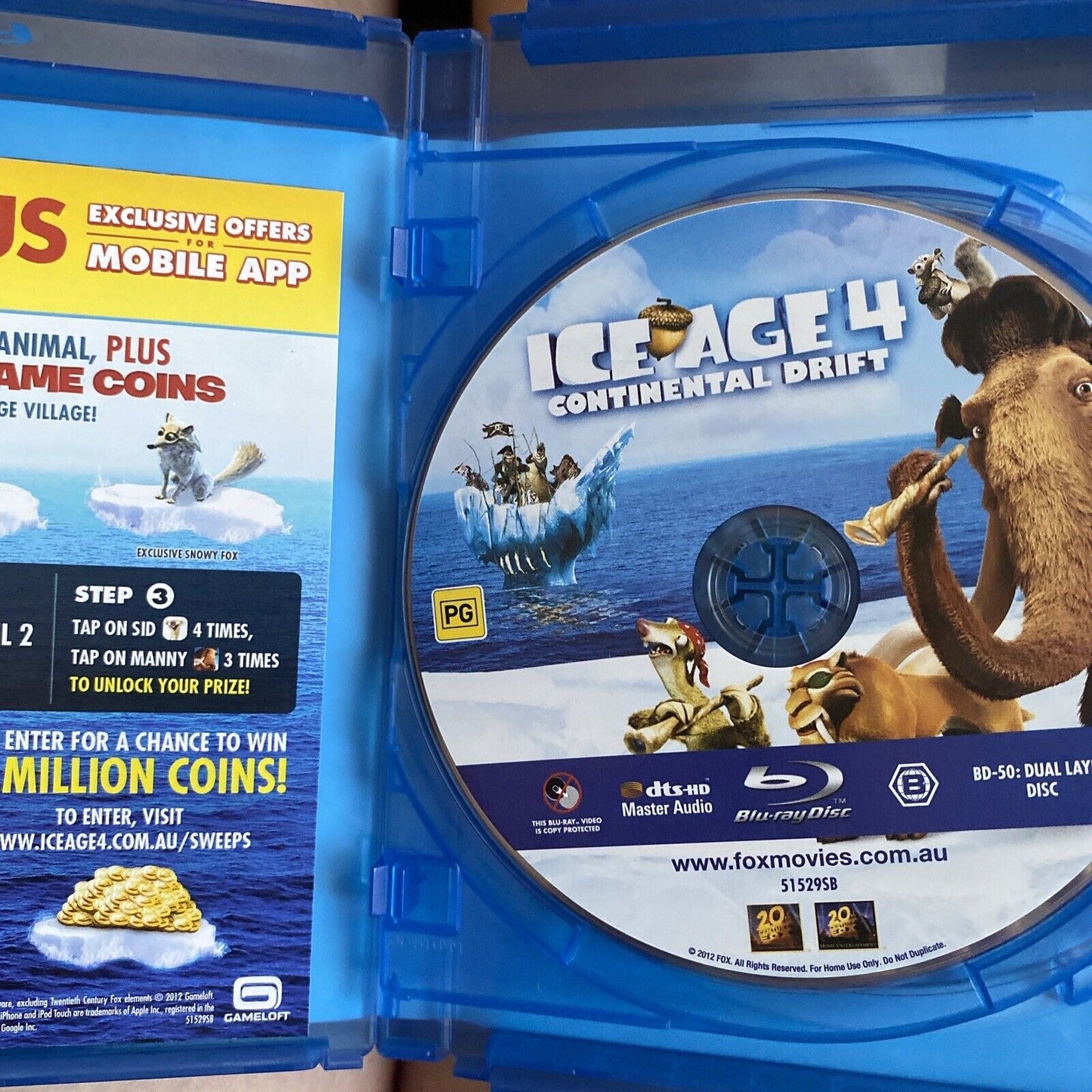 Blu-Ray ICE AGE 4 Continental Drift TRIPLE PLAY Case  + DVD (No DIGITAL COPY)