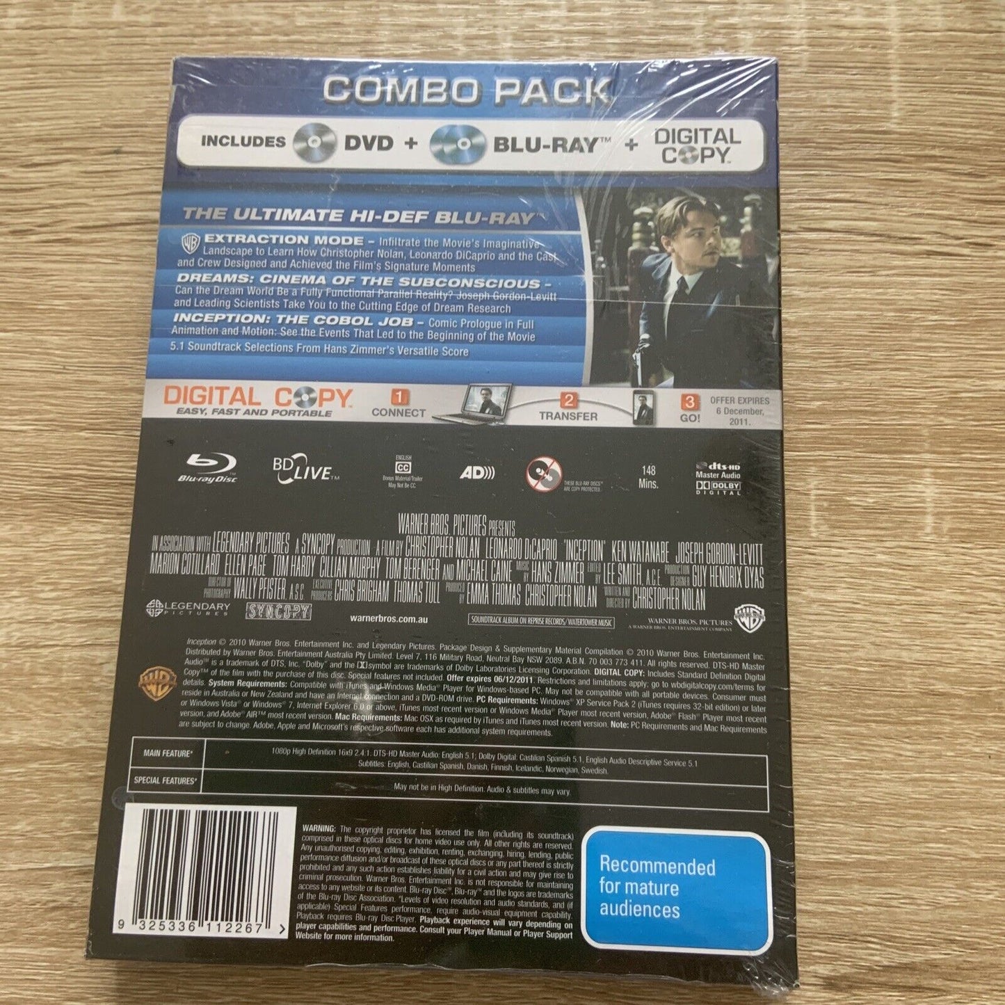Blu-Ray INCEPTION 4 Disc DVD Set + BLU-RAY Combo Pack Digital Copy Sealed NEW