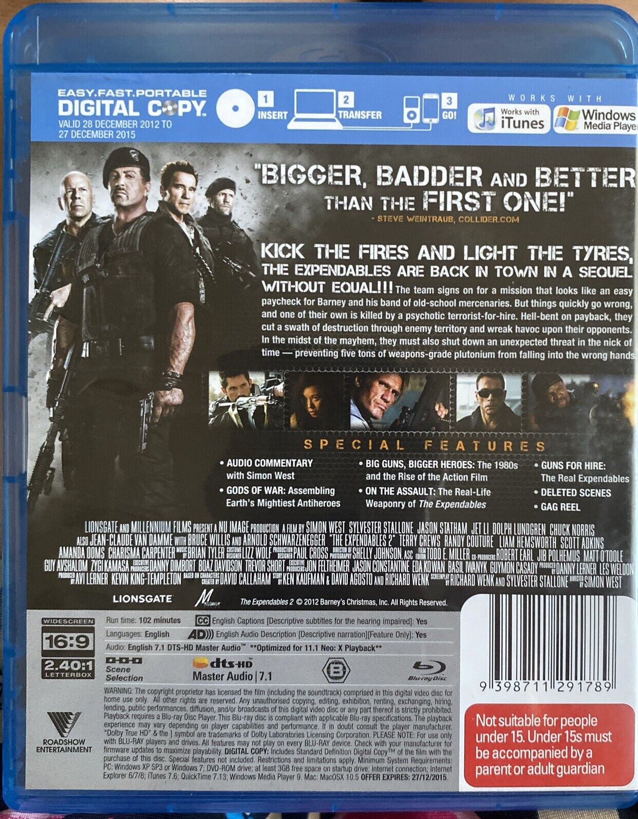 Blu-Ray The EXPENDABLES 2 Double Play Sylvester Stallone + Digital Copy Action