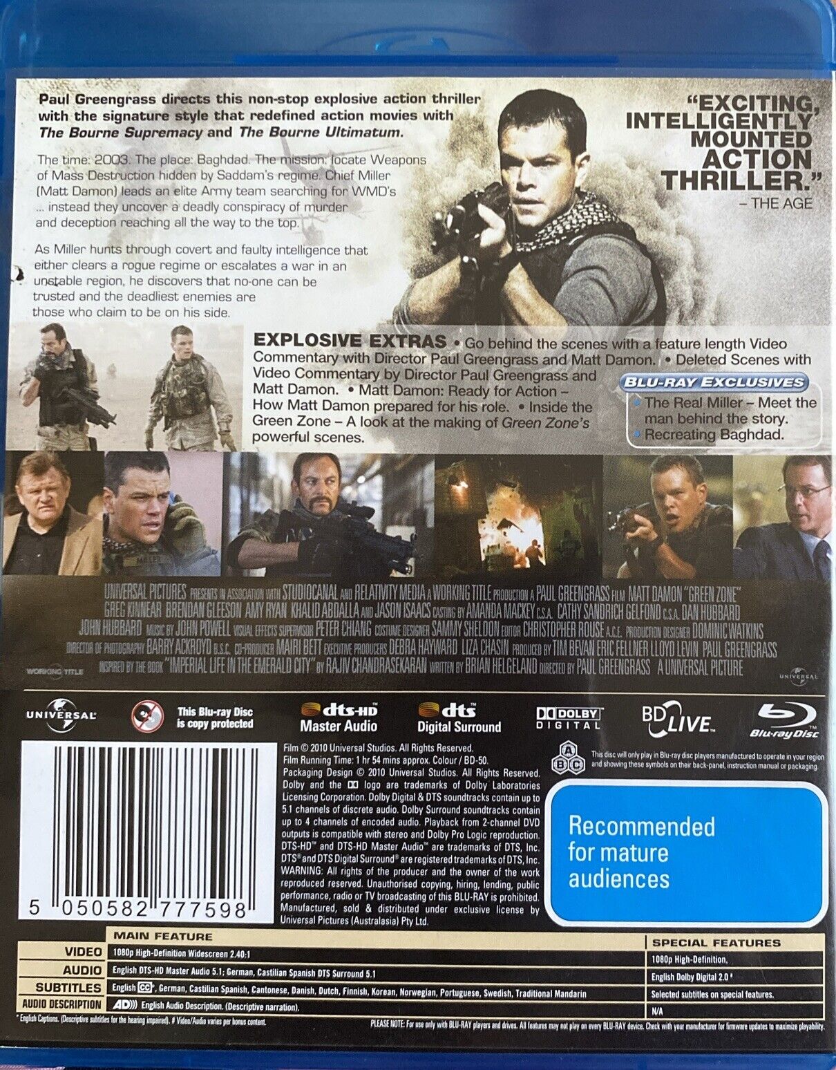 Blu-Ray GREEN ZONE 2010 Region A B C Matt Damon Jason Isaacs Greg Kinnear Action