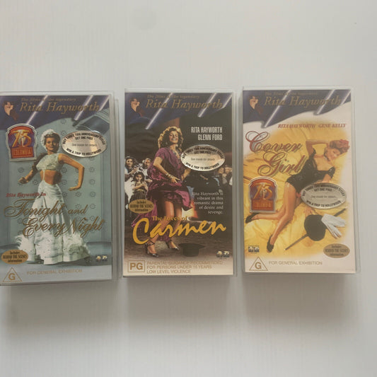 3 VHS Bundle Lot RITA HAYWORTH Tonight and Every Night Carmen Cover Girl Siren