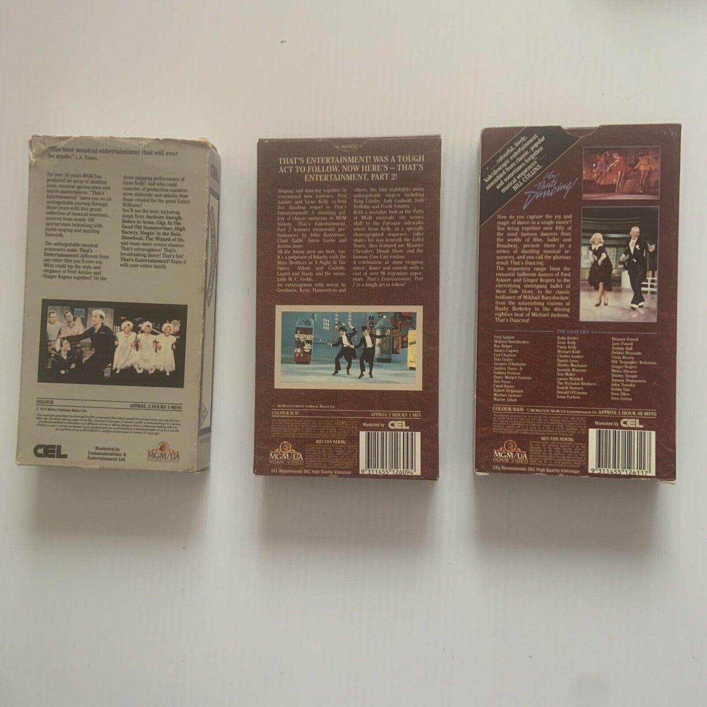3 VHS That's Entertainment Part 1  & 2 & That’s Dancing Fred Astaire Gene Kelly