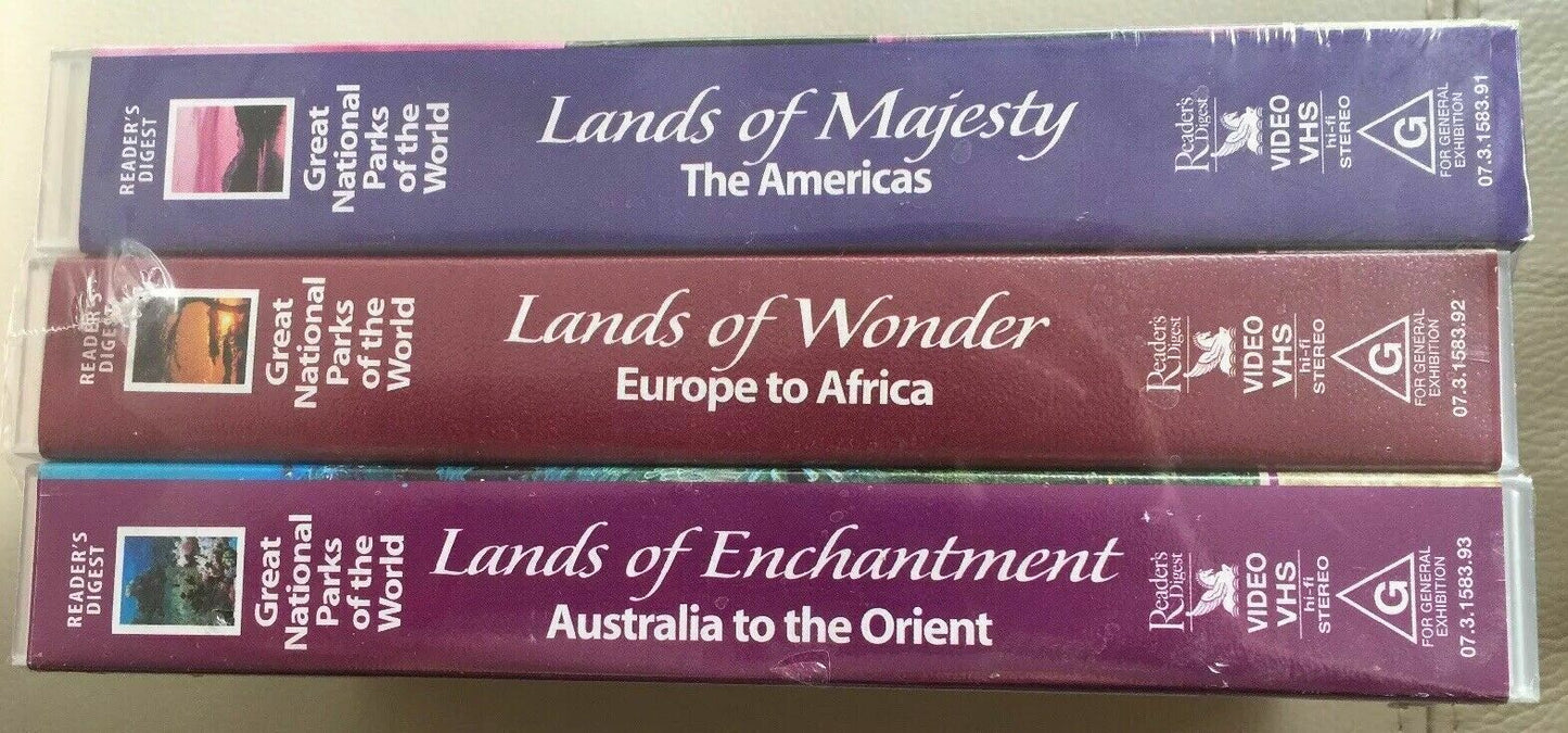 3 VHS Set GREAT NATIONAL PARKS of the World Lands of Majesty Wonder Enchant NEW