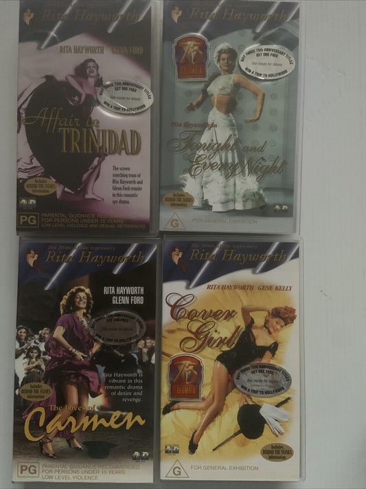 4 VHS Set Rita Hayworth Tonight Every Night  Carmen Cover Girl Trinidad Video