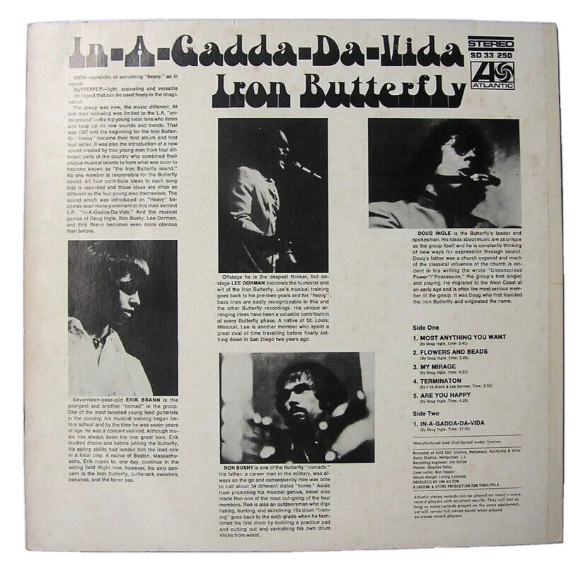 Vinyl LP IRON BUTTERFLY In A Gadda Da Vida Germany WEA 12'' 1968 Rock Atlantic