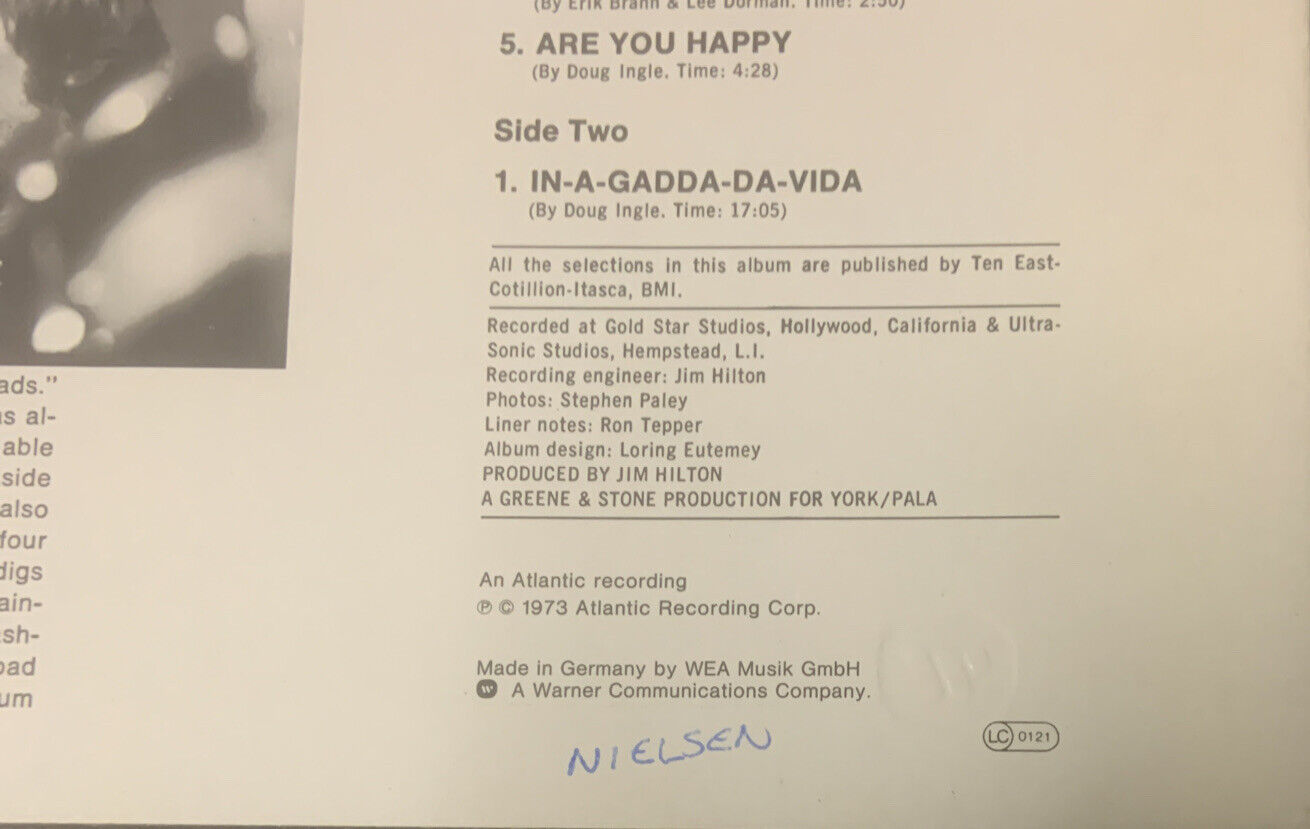 Vinyl LP IRON BUTTERFLY In A Gadda Da Vida Germany WEA 12'' 1968 Rock Atlantic