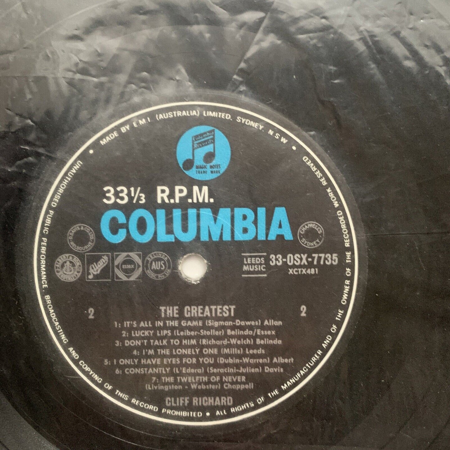 Vinyl LP The Greatest Cliff Richard Oz 1st Press Columbia 1960s Mono 33OSX 7735