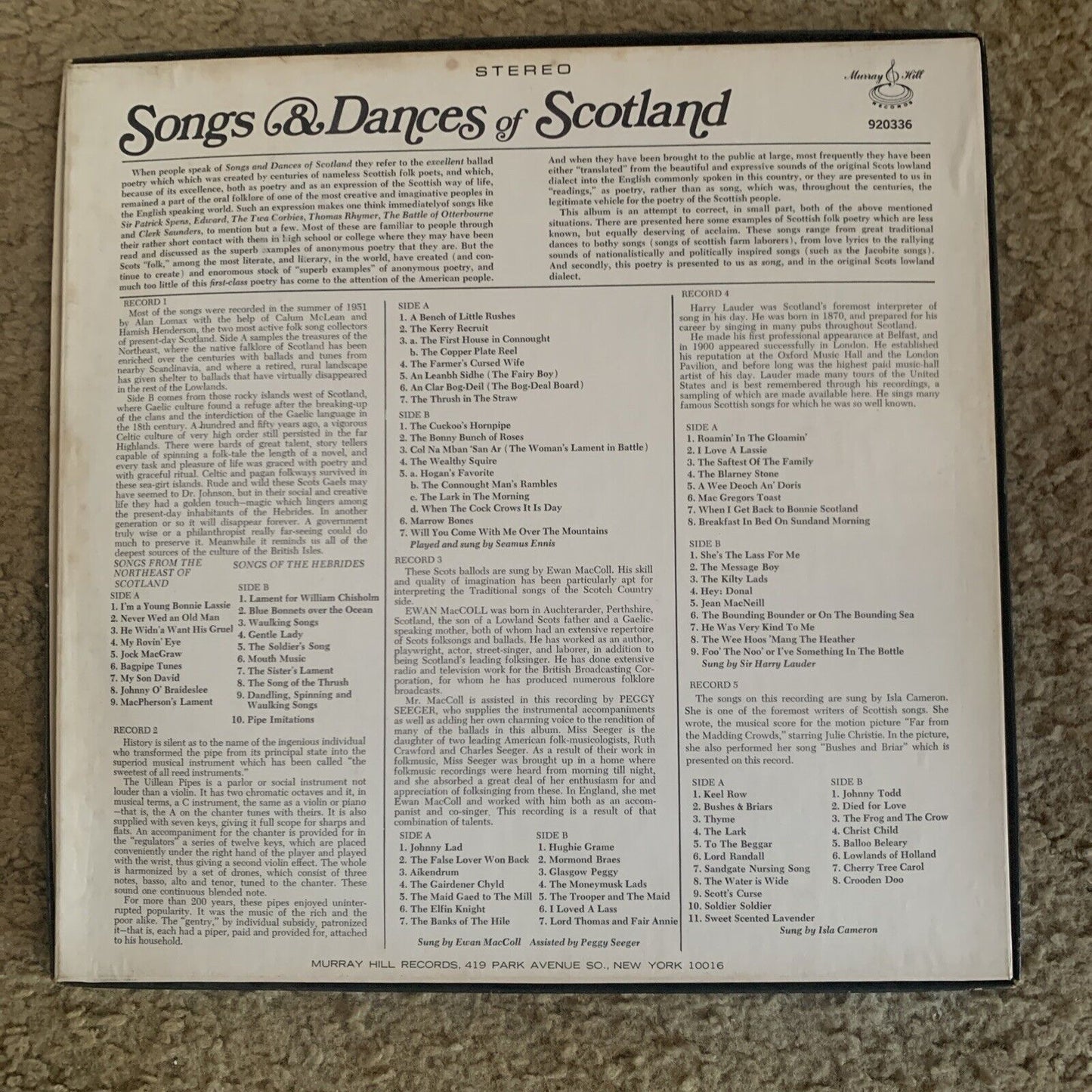 Vinyl LP 5 Set SONGS & DANCES OF SCOTLAND Murray Hill Stereo 920336 USA NEW
