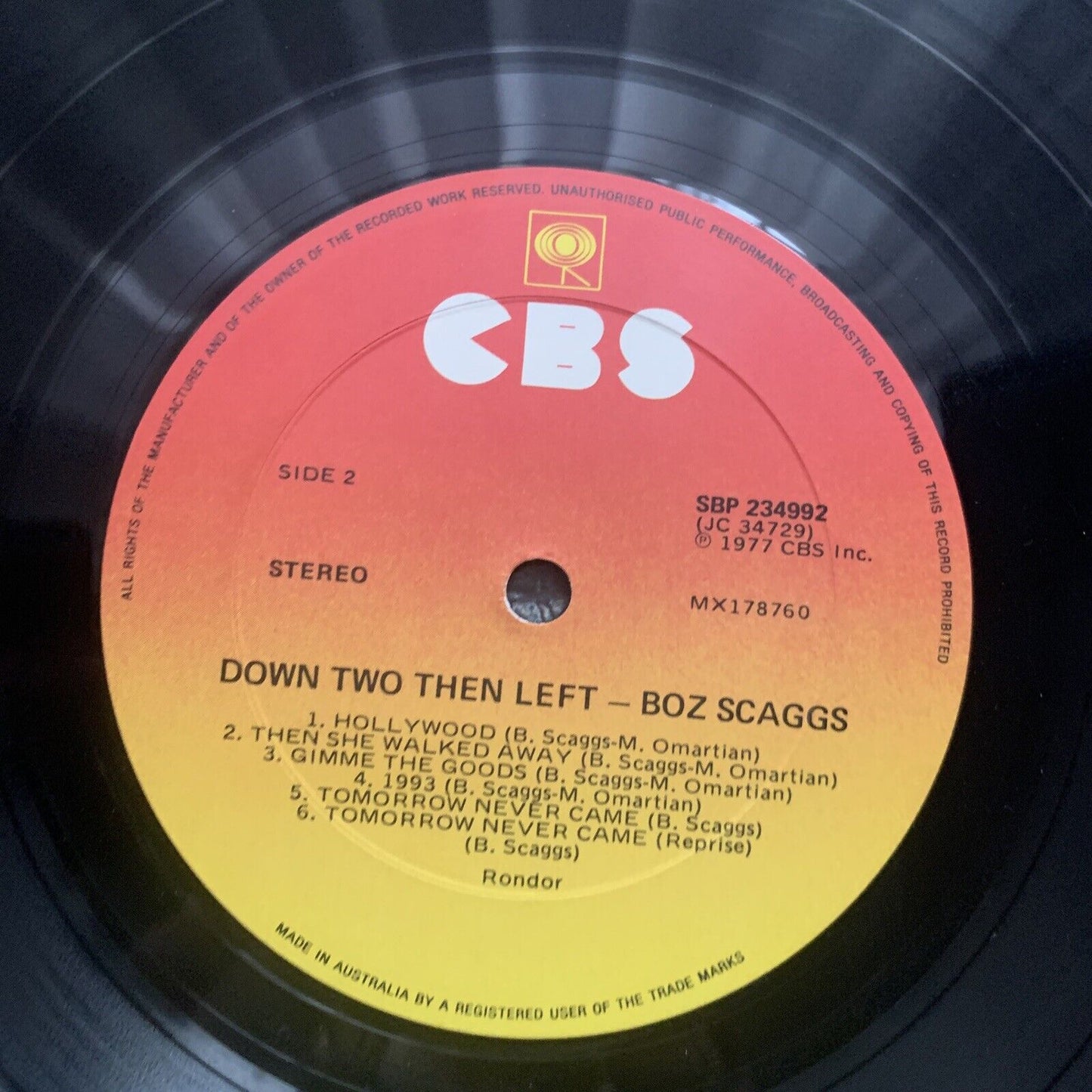 Vinyl LP Boz Scaggs DOWN TWO THEN LEFT Music Album Record 11 TRACKS  1977