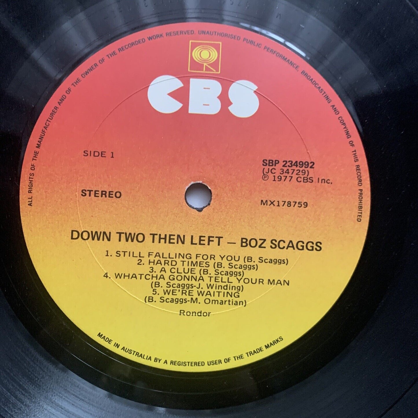Vinyl LP Boz Scaggs DOWN TWO THEN LEFT Music Album Record 11 TRACKS  1977