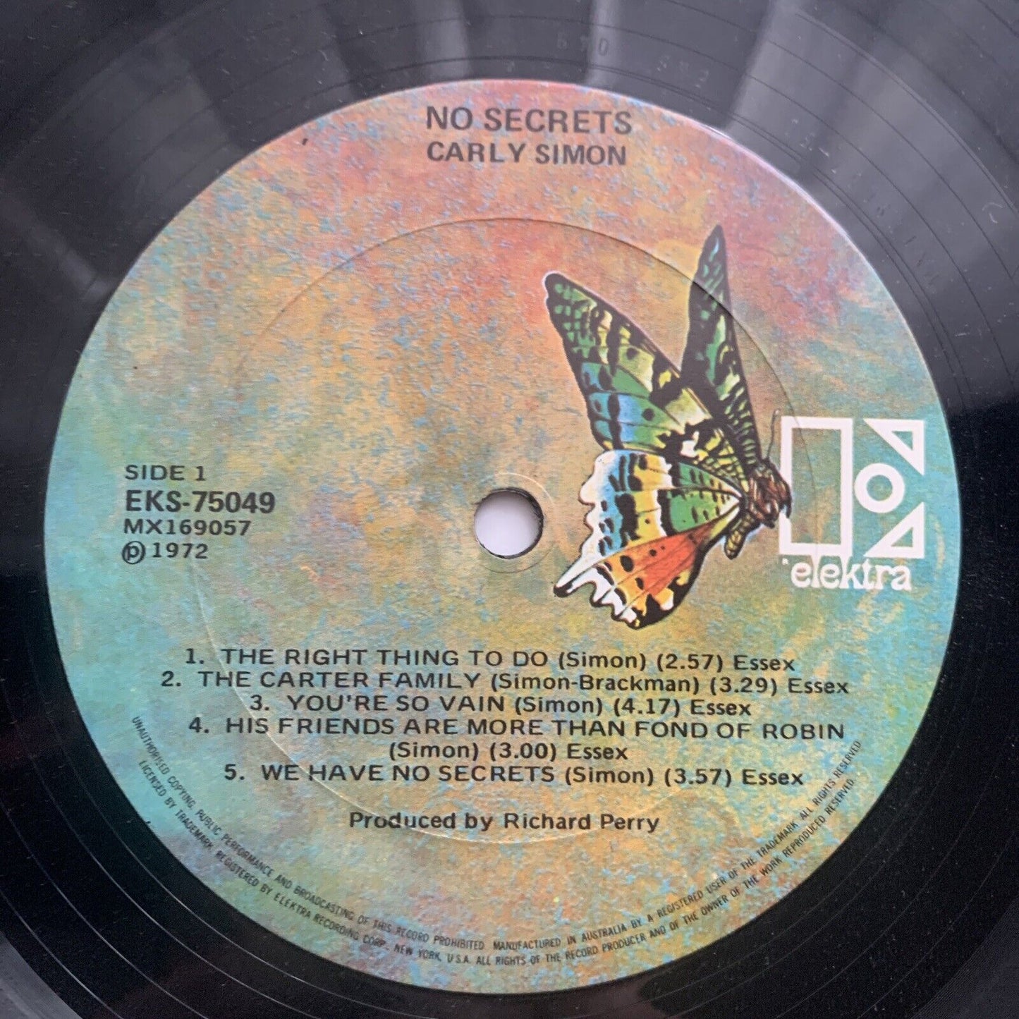 Vinyl LP NO SECRETS Carly Simon Record Music Album EKS 75049 1972 USA Promo