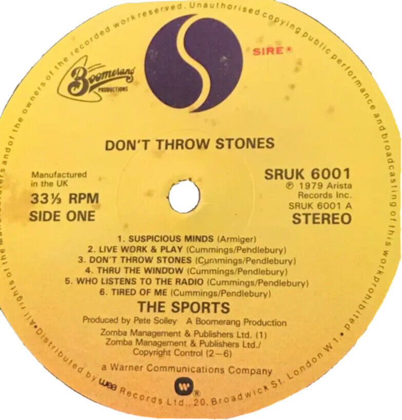 Vinyl LP THE SPORTS Don't Throw Stones 1979 UK  Sir Pete Solley Gudinski Record