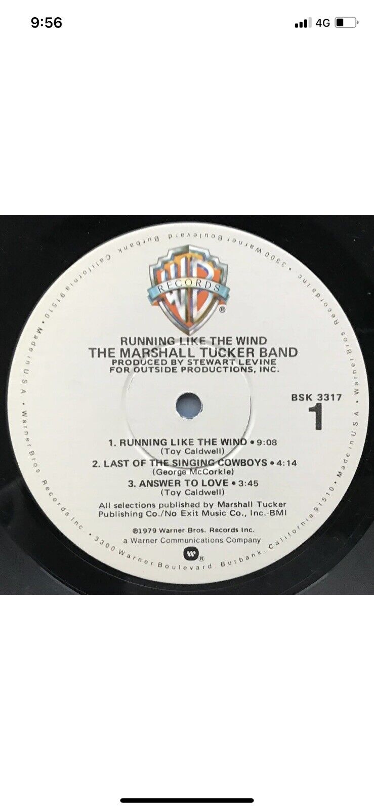 Vinyl LP THE MARSHALL TUCKER BAND Running Like The Wind Original 1979 WB Record