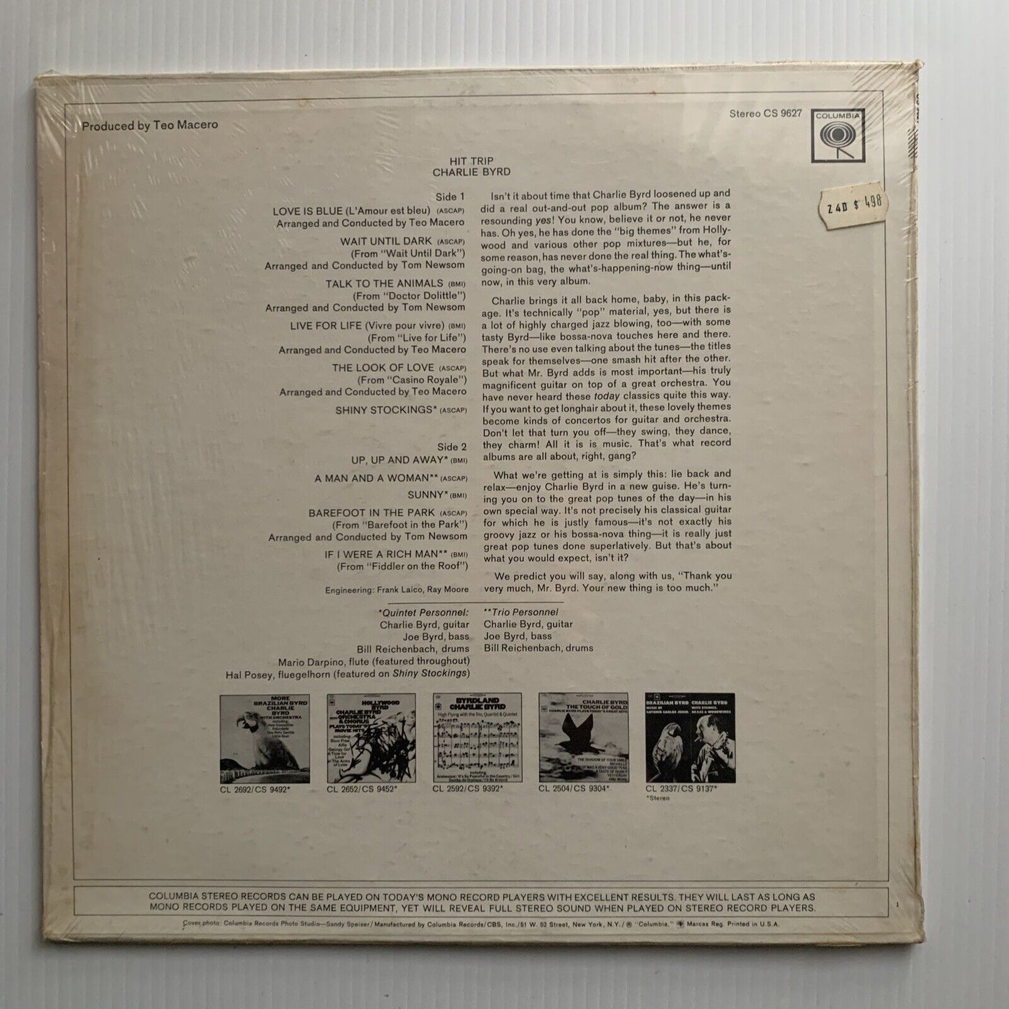 Vinyl LP CHARLIE BYRD "HIT TRIP" USA Import Near Mint Record Aged Cover 1968