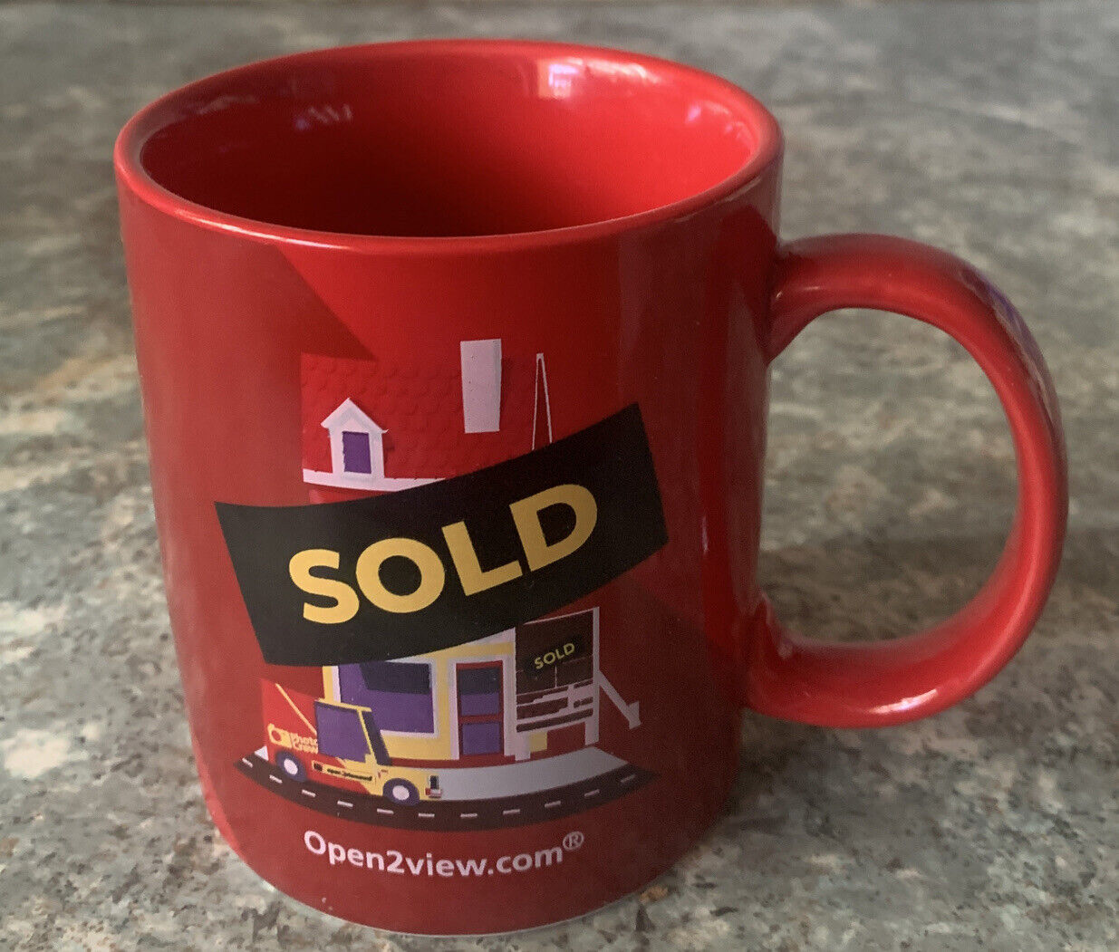 Coffee Mug Open2View.com SOLD Red Real Estate Agent Tea Cup Gift Motivation NEW