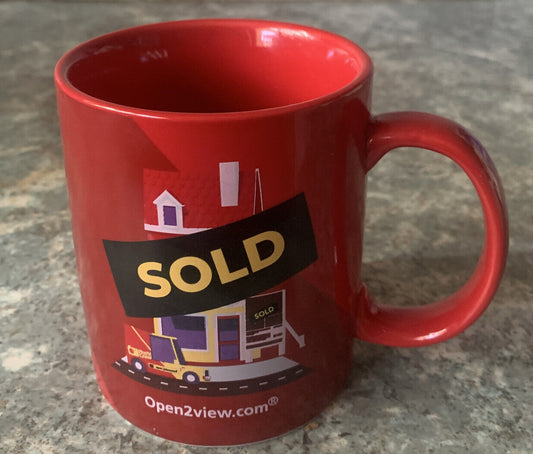 Coffee Mug Open2View.com SOLD Red Real Estate Agent Tea Cup Gift Motivation NEW