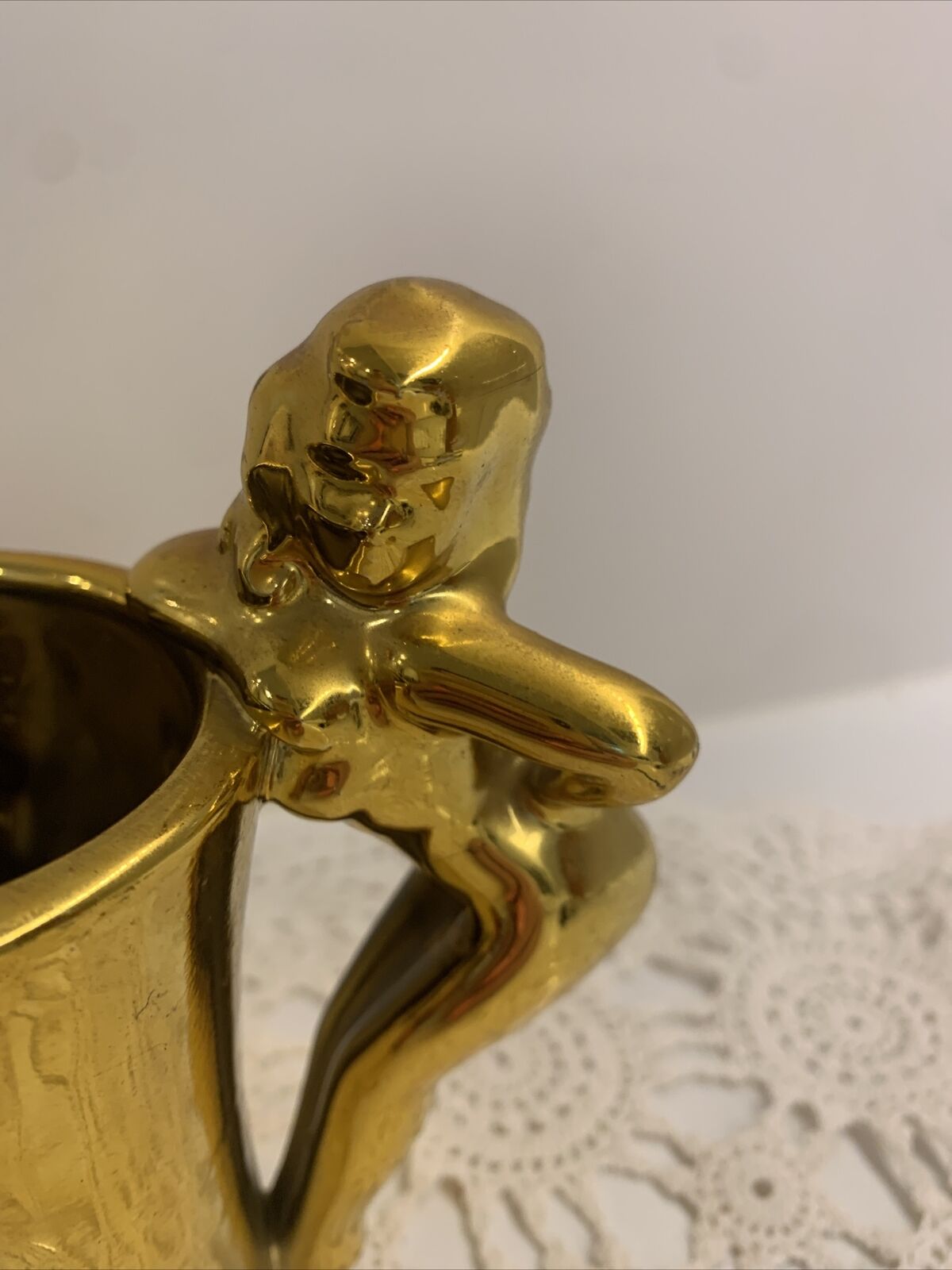 Gold Beer Mug Vintage Risqué  Ceramic Bombshell Lady c 1960s Burlesque Mancave