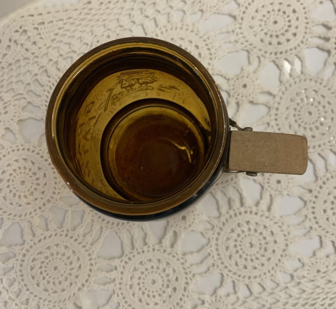 Mug 1 x Vtg  GRAND FATHER AMBER GLASS SOUVENIR STEIN Wood Handle Taiwan 1970’s