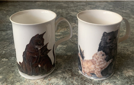 Mug 2x ROY KIRKHAM Cat Lovers 1990 Coffee or Tea Cup Bone China England Vintage