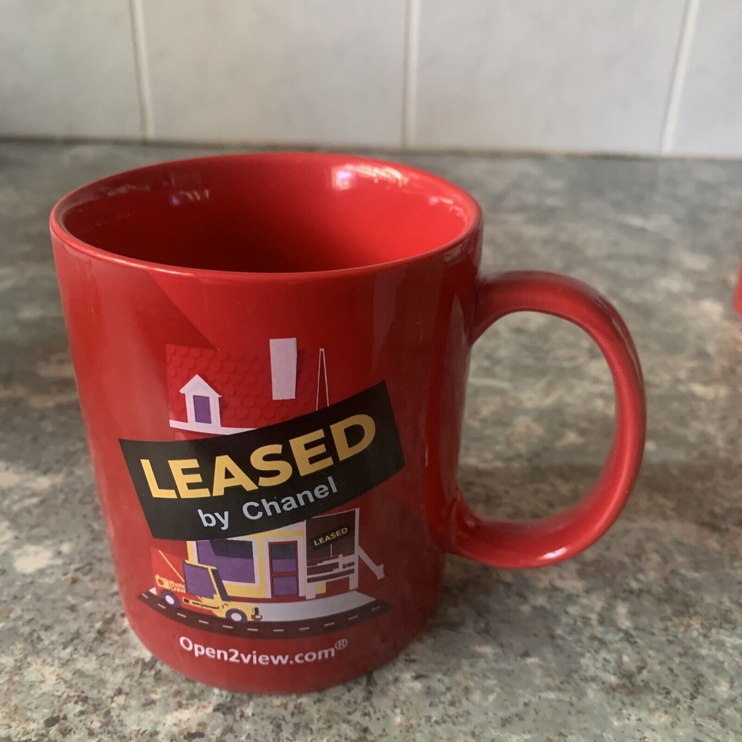 Coffee Mug Open2View.com LEASED Red Guaran Tea Cup Real Estate Agent Gift NEW