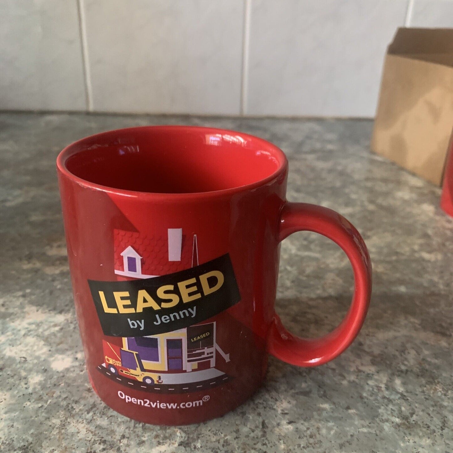 Coffee Mug Open2View.com LEASED Red Guaran Tea Cup Real Estate Agent Gift NEW
