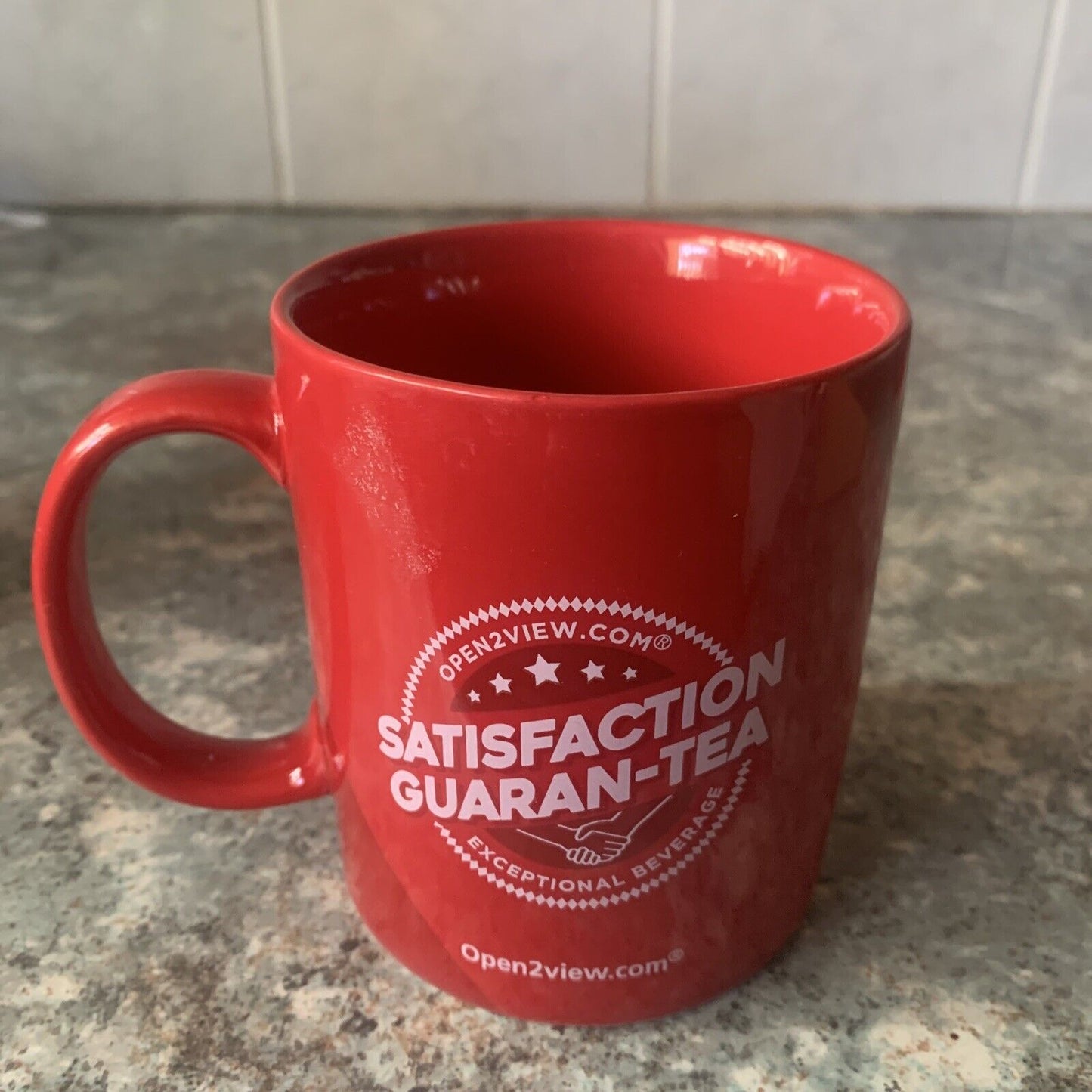 Coffee Mug Open2View.com LEASED Red Guaran Tea Cup Real Estate Agent Gift NEW