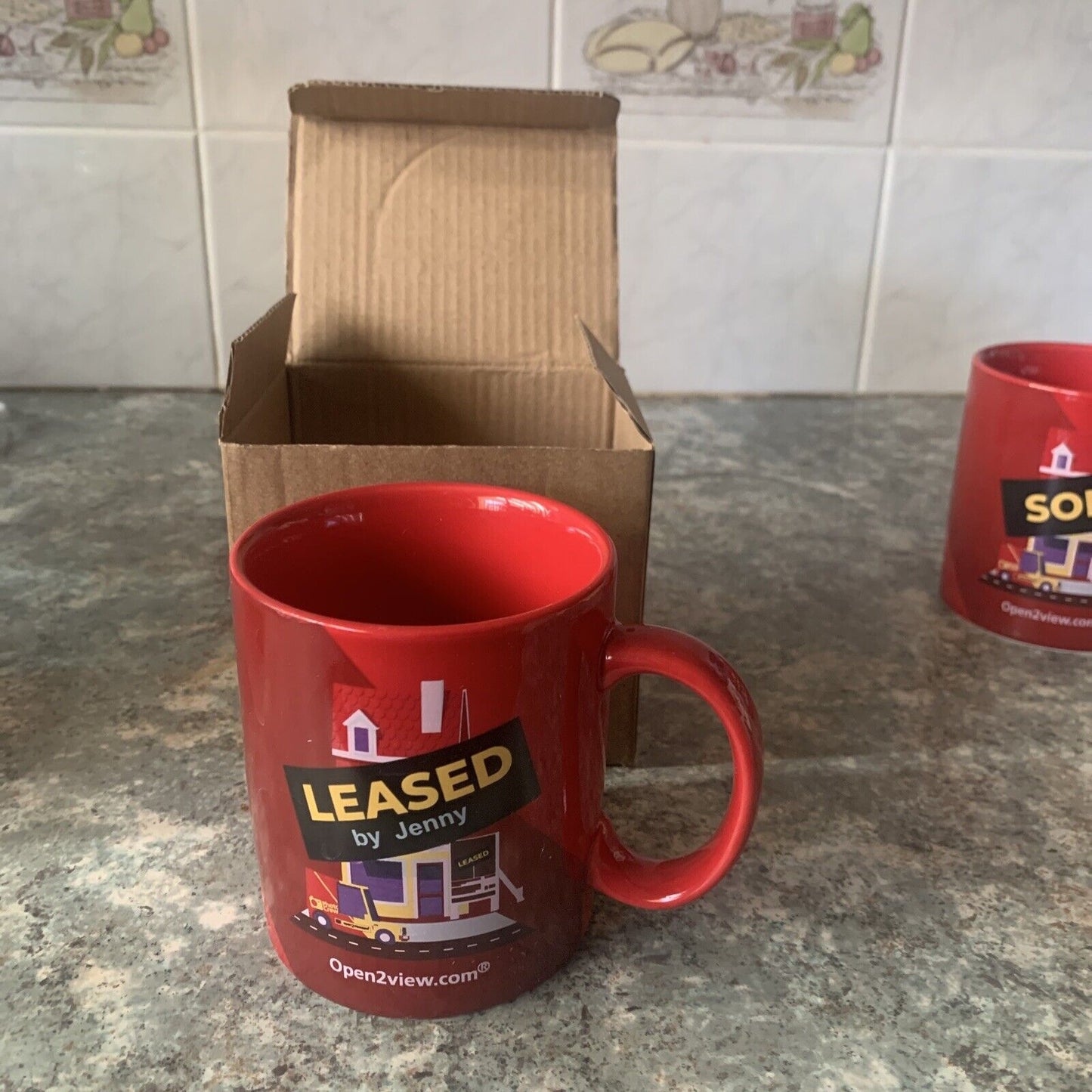 Coffee Mug Open2View.com LEASED Red Guaran Tea Cup Real Estate Agent Gift NEW