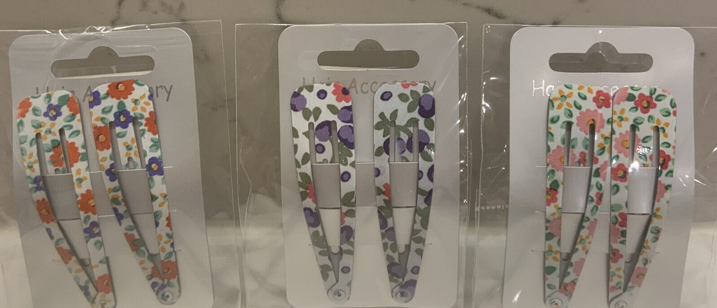 HAIR CLIP X 6 Bendy Metal Snap Slide Close Hairpin 70mm Floral Girls Kids #2 NEW