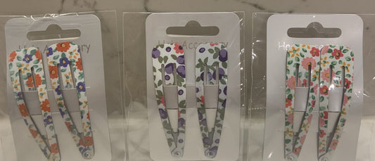 HAIR CLIP X 6 Bendy Metal Snap Slide Close Hairpin 70mm Floral Girls Kids #2 NEW